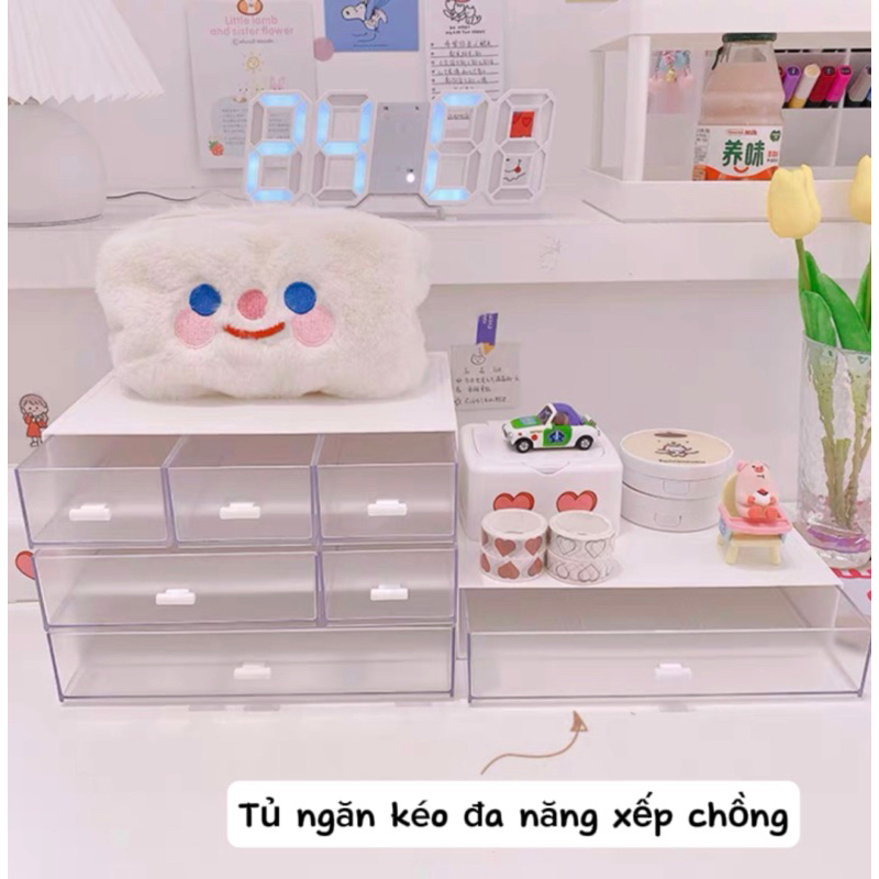 Tủ mini để bàn, ngăn kéo để bàn trong suốt, kệ mini để bàn, kệ đựng bút decor bàn học, Hộp Đựng Sticker chia ngăn