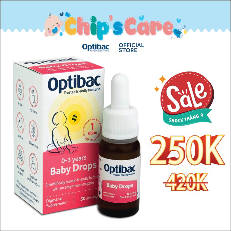 Optibac hồng probiotics for your baby drops cho bé từ sơ sinh