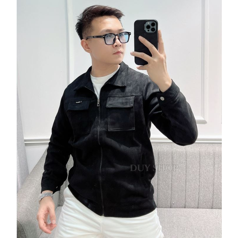 Áo khoác da lộn Hido cổ bẻ DUYSHOP