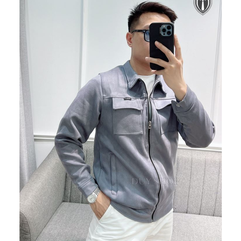 Áo khoác da lộn Hido cổ bẻ DUYSHOP