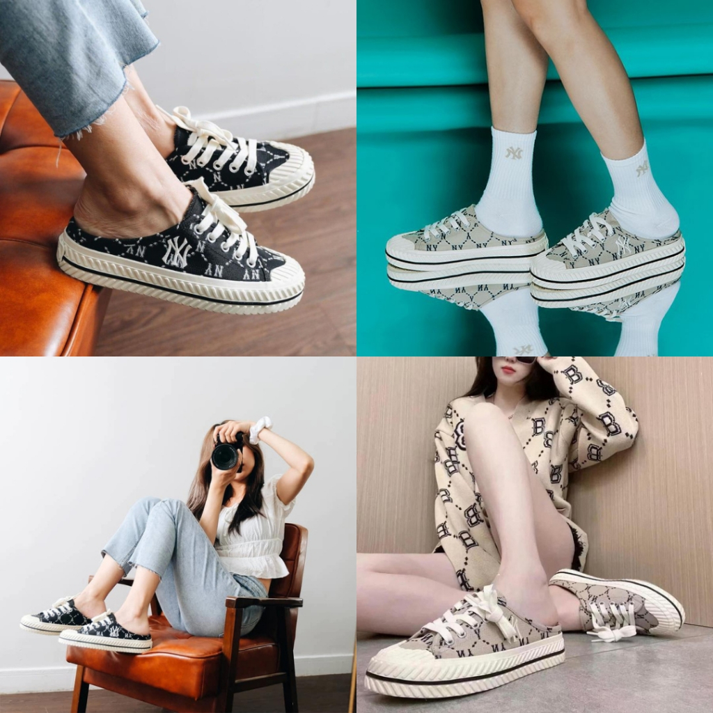 Giày MLB Mule Chính hãng, Giày sục đạp gót MLB Logo NY Playball Monogram thời trang nam nữ unisex