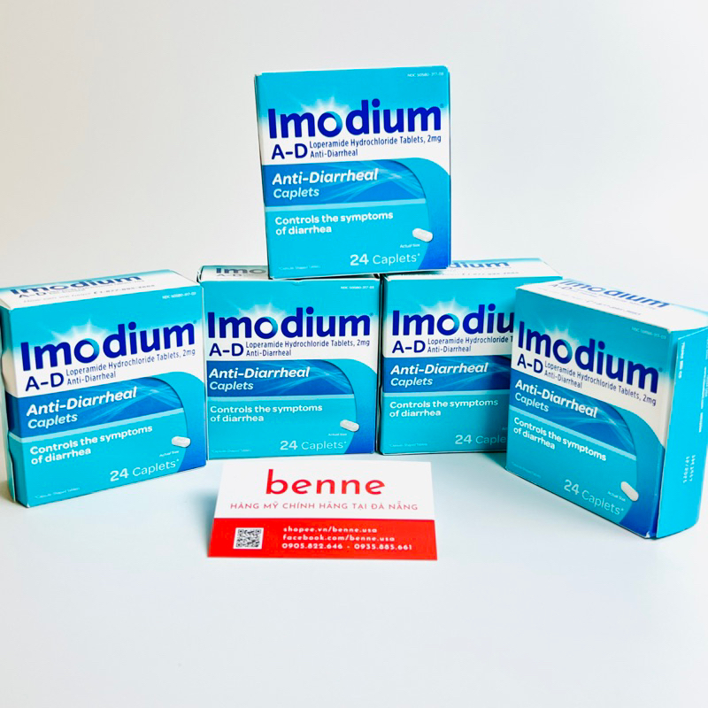 Viên uống giảm tiêu chảy Imodium A-D Diarrhea Relief Caplets, Loperamide Hydrochloride 24 viên của Mỹ