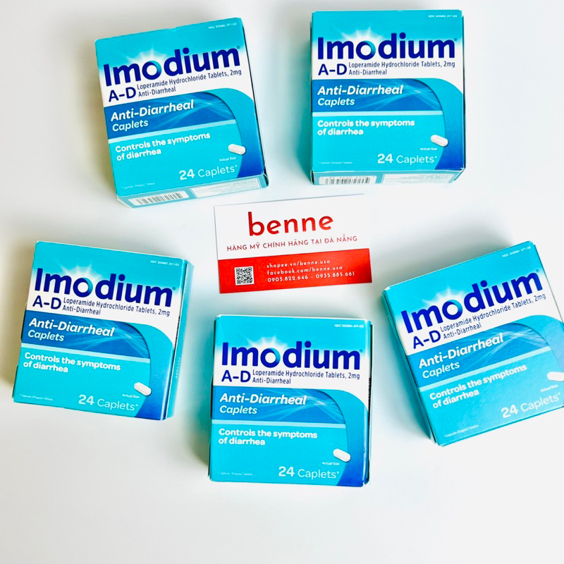 Viên uống giảm tiêu chảy Imodium A-D Diarrhea Relief Caplets, Loperamide Hydrochloride 24 viên của Mỹ