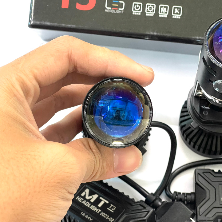 Đèn Pha LED Bi Cầu Mini H4 T3 Mẫu 2022 Kính Tím Lắp Ô tô, Xe Máy