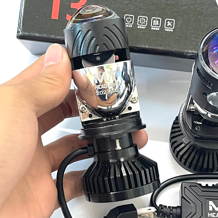 Đèn Pha LED Bi Cầu Mini H4 T3 Mẫu 2022 Kính Tím Lắp Ô tô, Xe Máy