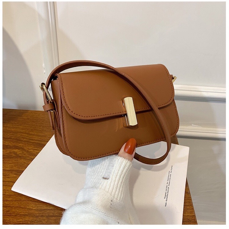 Xả Kho THANH LI Túi đeo chéo, đeo vai hình khóa vuông mini mẫu mới 3 màu trơn