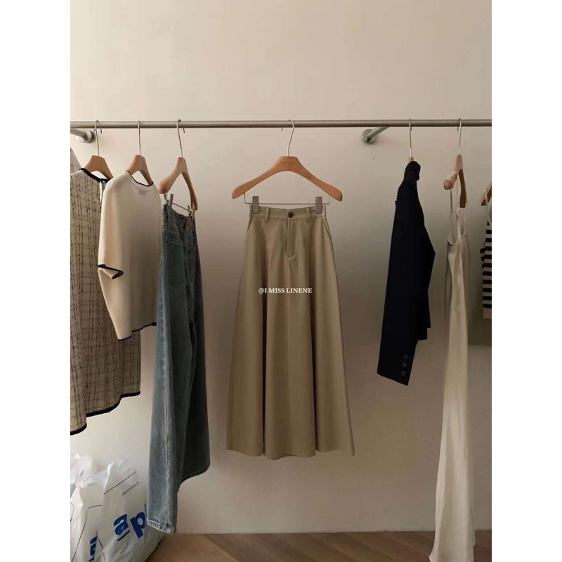 HYERI- Chân Váy Kaki Dài Cạp Chun Sau Tag IMISS- LEN Chuẩn