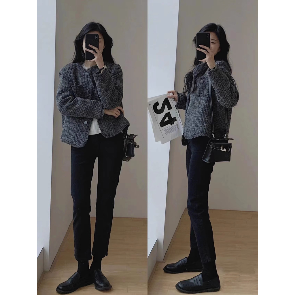 Áo khoác len nữ ngắn tua rua màu xám dài tay dáng rộng, áo len nữ cardigan khí chất sang trọng 1834