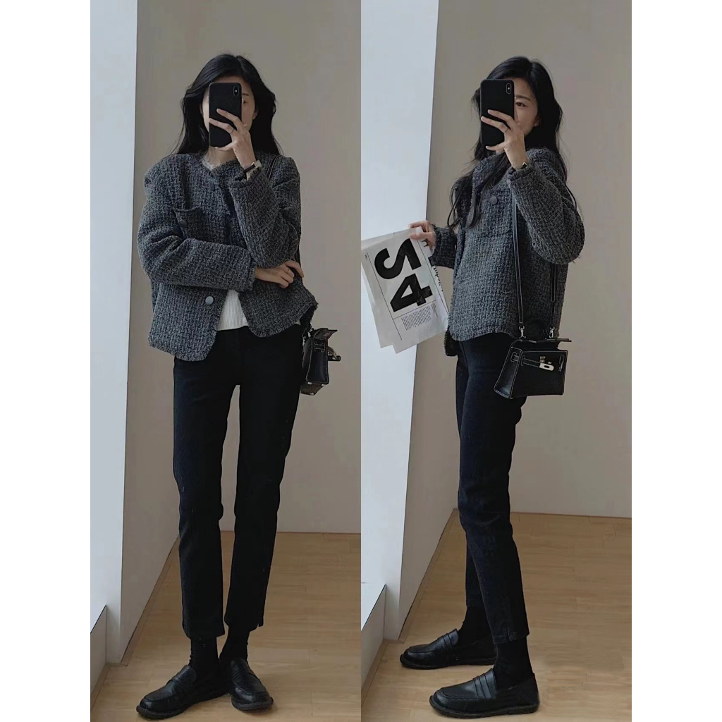 Áo khoác len nữ ngắn tua rua màu xám dài tay dáng rộng, áo len nữ cardigan khí chất sang trọng 1834