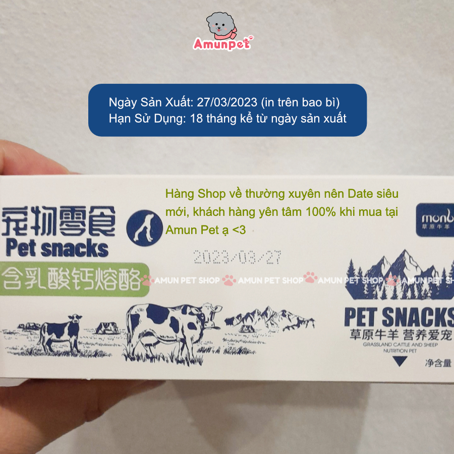 Phô Mai Cho Chó Mèo Monbab Bổ Sung Dinh Dưỡng Giàu Canxi Snack Thưởng Phô Mai Sữa Bò Cho Thú Cưng Hamster Amun Pet