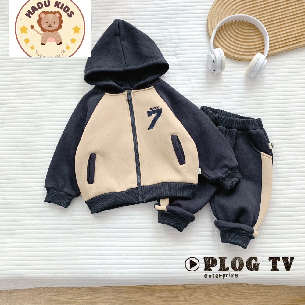 Bộ nỉ bông bé trai bé gái, bộ thu đông cho bé thêu SỐ 7 , chất nỉ bông CAO CẤP DÀY không xù,may đẹp- HADU KIDS 11-27kg
