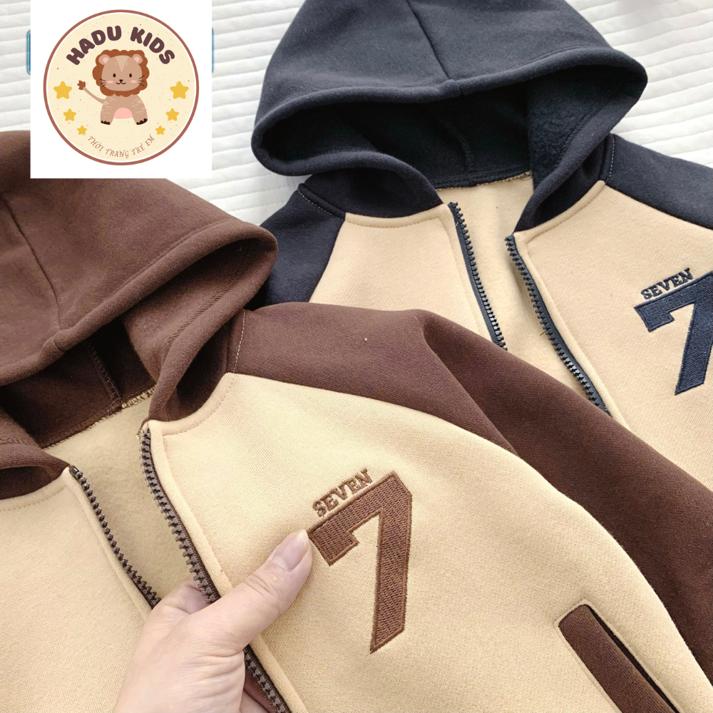 Bộ nỉ bông bé trai bé gái, bộ thu đông cho bé thêu SỐ 7 , chất nỉ bông CAO CẤP DÀY không xù,may đẹp- HADU KIDS 11-27kg