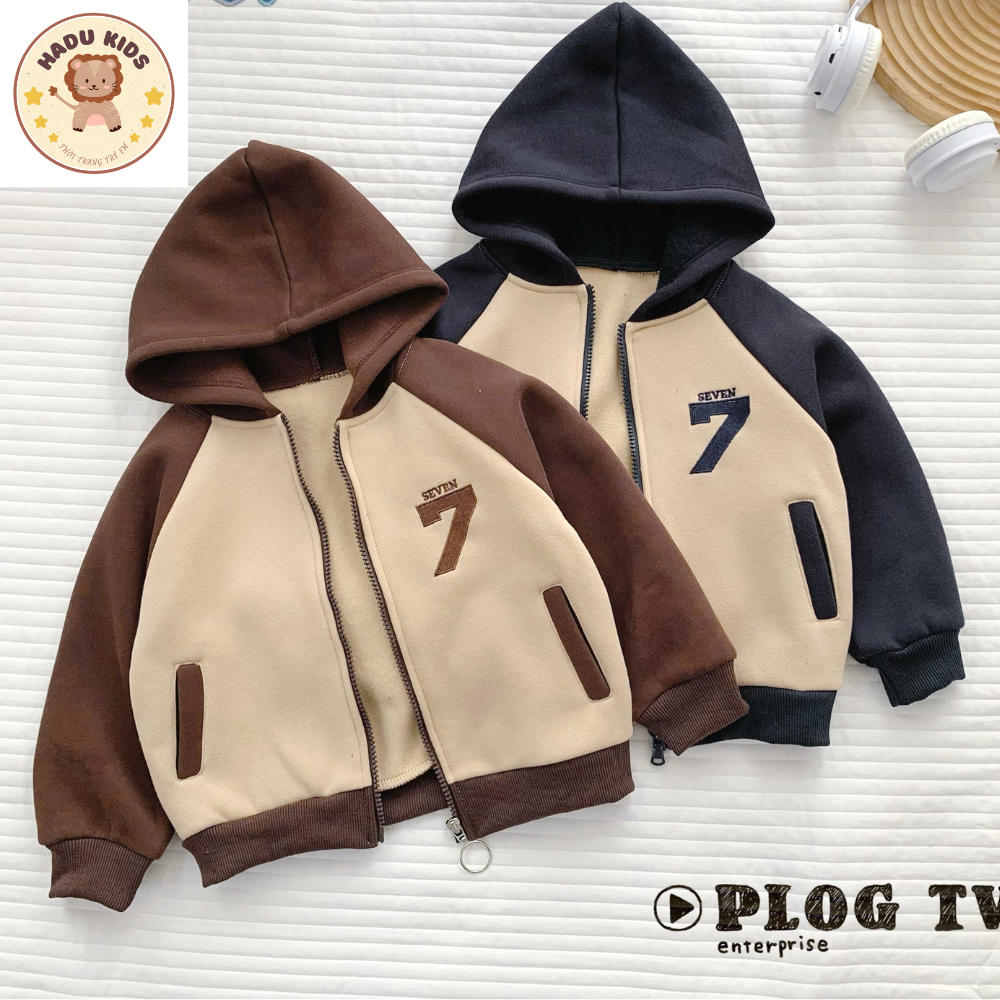 Bộ nỉ bông bé trai bé gái, bộ thu đông cho bé thêu SỐ 7 , chất nỉ bông CAO CẤP DÀY không xù,may đẹp- HADU KIDS 11-27kg