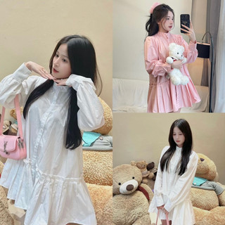 Đầm váy sơ mi tiểu thư cổ tàu chân váy xếp ly hot2023