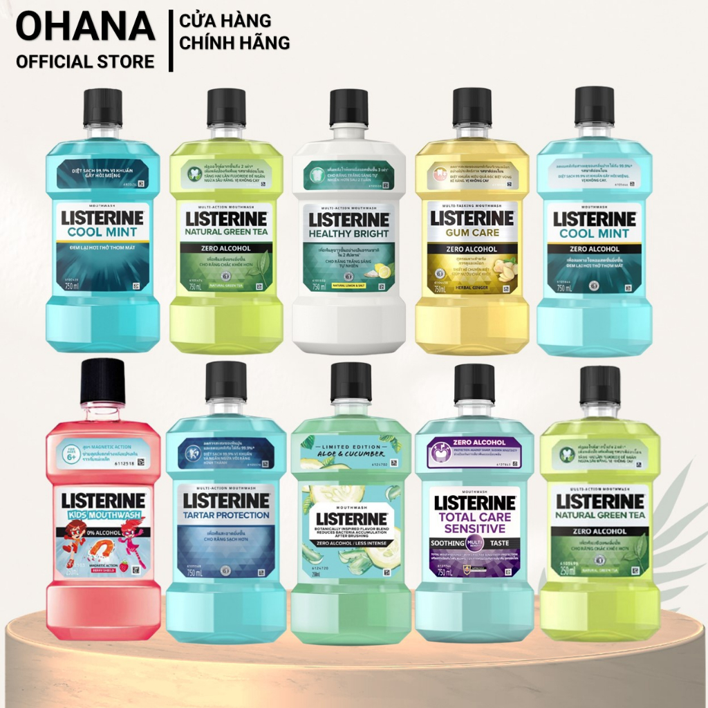 Nước Súc Miệng Listerine Diệt Khuẩn, Giữ Hơi Thở Thơm Mát, Làm Trắng Sáng Răng (100ml/250ml/750ml) (Nhiều Loại)