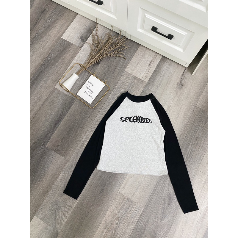 Áo Croptop Dài Tay Thu Đông Dáng Ôm in chữ SENCE Áo Thun Raglan tăm màu ĐEN | XÁM basic