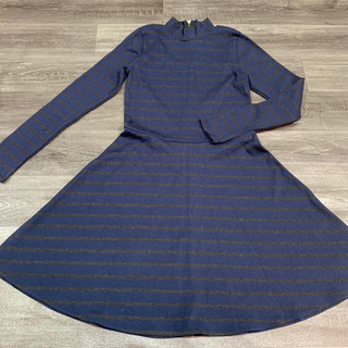 Đầm Xoè ALBERCROMBIE & FITCH Cổ Lọ Dây Kéo Tay Dài Thun Cotton Borip Dày Sọc Xanh Xám - Size S