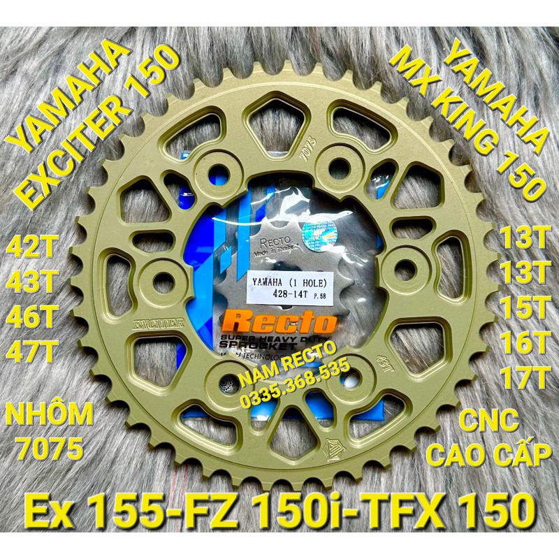 Yamaha exciter 150,exciter 155,fz 150i,tfx 150 dĩa CNC cao cấp siêu cứng 42T,43T,46T,47T nhông 13,14,15,16,17