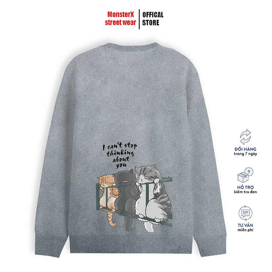 Áo dài tay trơn NỈ BÔNG Unisex Monster X Street Mèo Lan Can Sweater Ulzzang cặp đôi nam nữ form rộng oversize Hàn Quốc