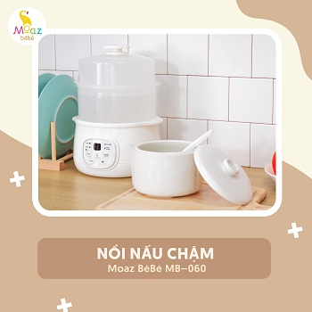 Nồi nấu chậm Moaz BéBé MB-060, Dung tích 1 lít, nấu cháo cho bé, chưng yến, hầm chè - Chính hãng