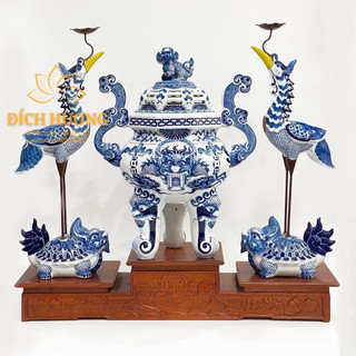 Bộ đỉnh hạc như ý gốm sứ – men lam