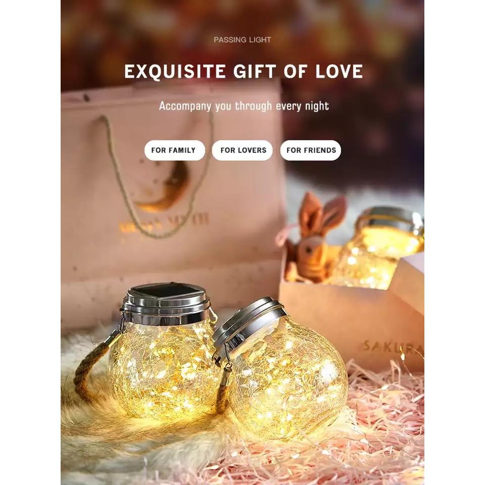 Đèn năng lượng mặt trời quả cầu thủy tinh trang trí sân vườn, ban công, quán cafe, công viên, Đèn led ngoài t