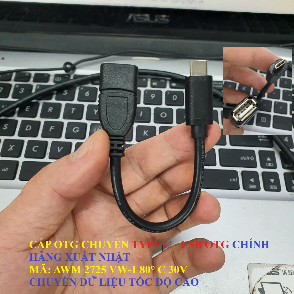Cáp OTG Chuyển Đổi Type C sang USB 3.1 Chính Hãng Xuất Nhật, Dài 18cm, Chuyển Dữ Liệu, Kết Nối Chuột...