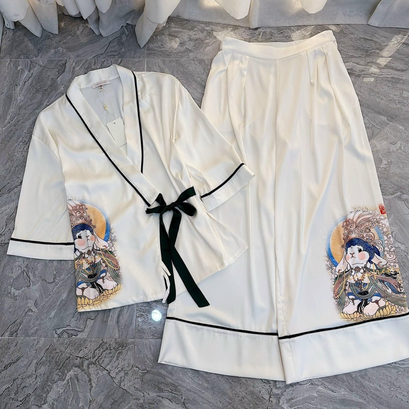 Bộ Ngủ Pijama mặc nhà xước dài tay KIMONO 2 MÀU XINH