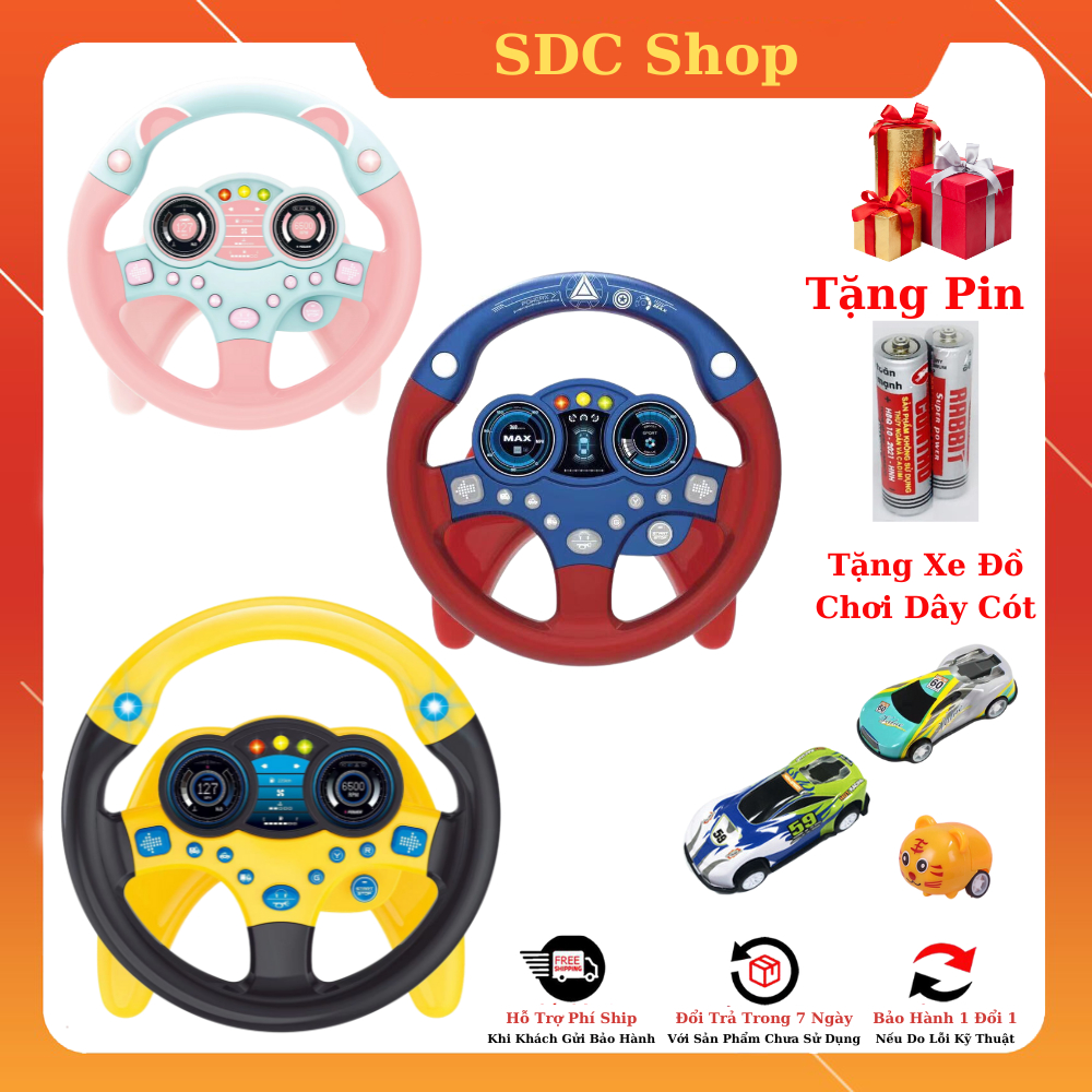 vô lăng đồ chơi cho bé gắn xe ô tô, TẶNG Xe Dây Cót + Pin 3A trị Giá 45k , vô lăng đồ chơi Xoay 360 Độ ( SDC Shop )