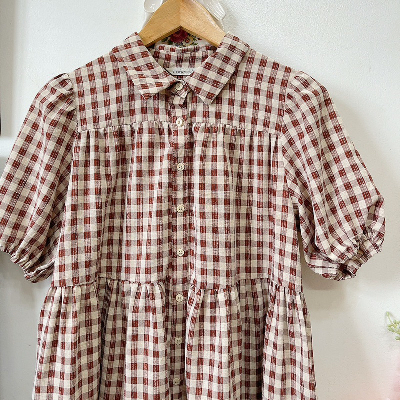 Đầm babydoll caro nâu