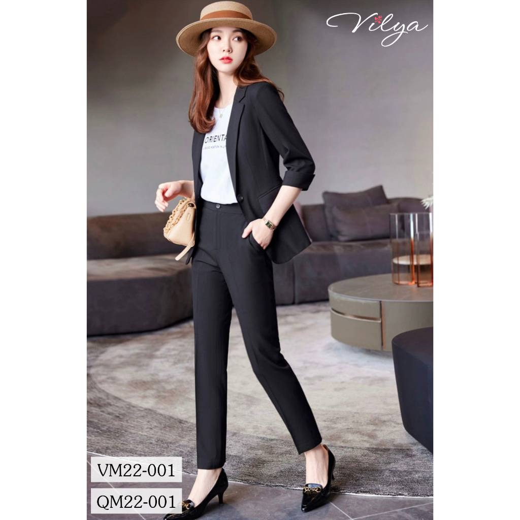 Áo vest nữ công sở VILYA vải trượt 2 lớp cổ ve tay lỡ VM22-001