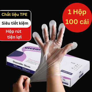 Hộp 100 Găng Tay Nilon Chế Biến Thực Phẩm Dùng 1 Lần