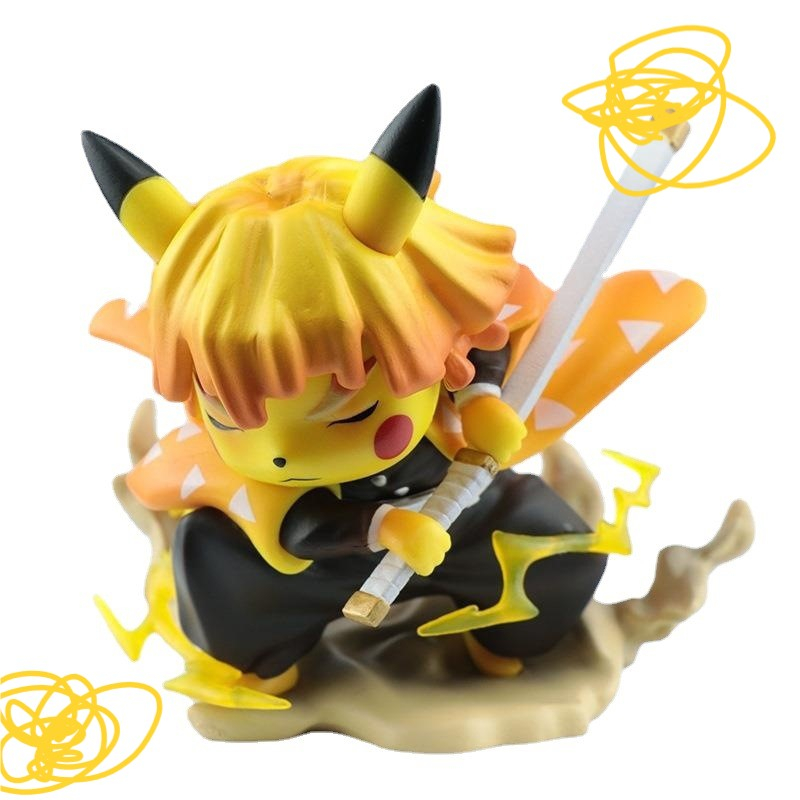 Tượng nhân vật Zenitsu cosplay Pikachu phong cách hoạt hình truyện tranh Anime trang trí sưu tầm để bàn làm bộ sưu tập