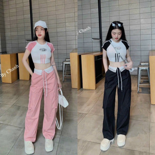  Sét đồ nữ áo thun gân sang chảnh mix quần dài ống rộng cotton lạnh tôn dáng trẻ trung cá tính thể thao năng động