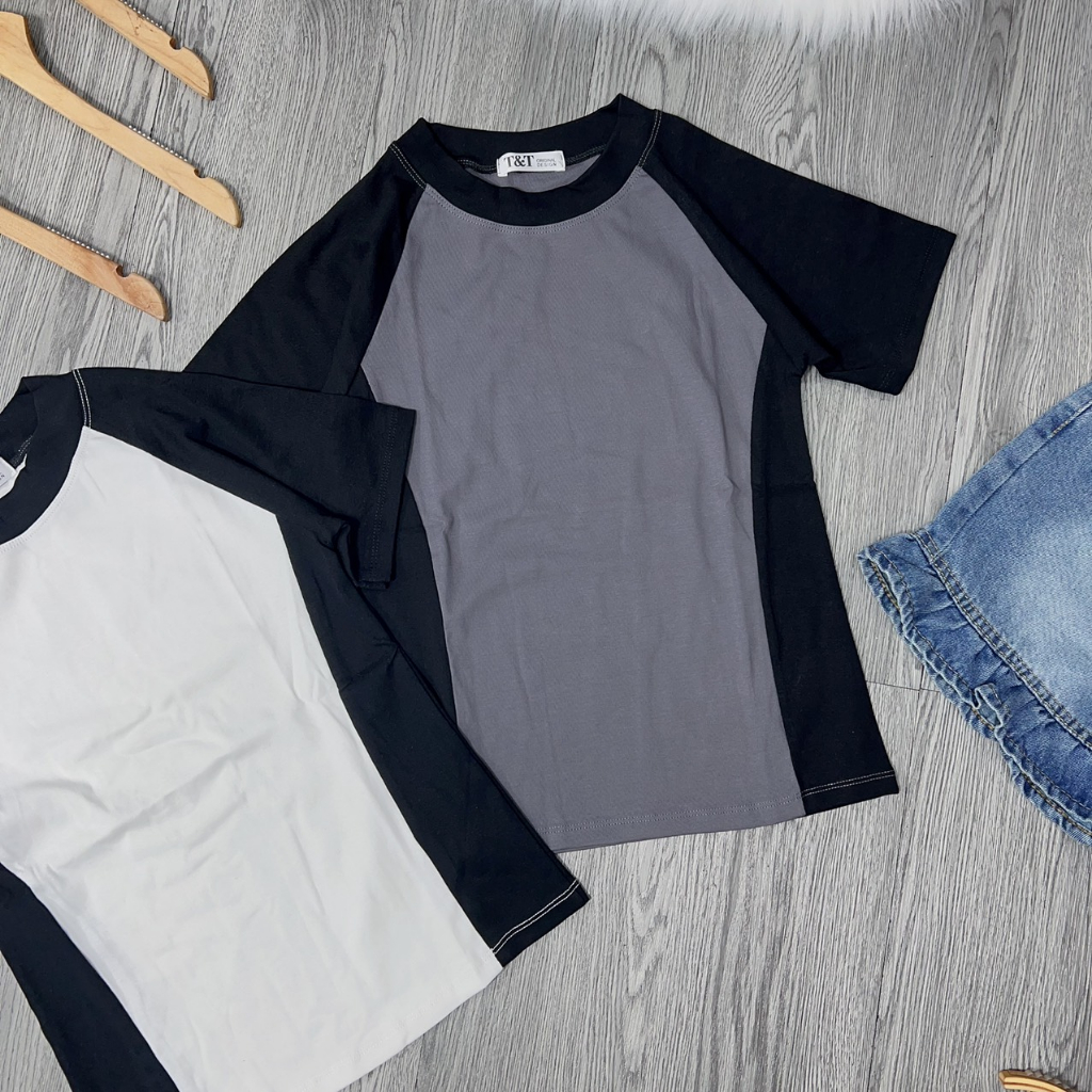 Áo thun nữ baby tee dáng ôm viền cổ phối thân Trơn