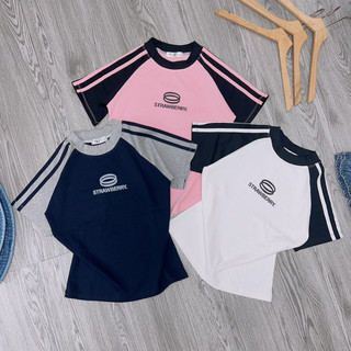 Áo thun dáng ôm nhẹ babytee sọc vai tay phối