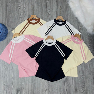 Áo thun dáng ôm nhẹ babytee hai sọc trước trơn