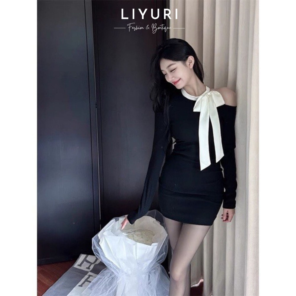 Đầm Ôm Body Trễ Vai, Tay Dài Phối Nơ