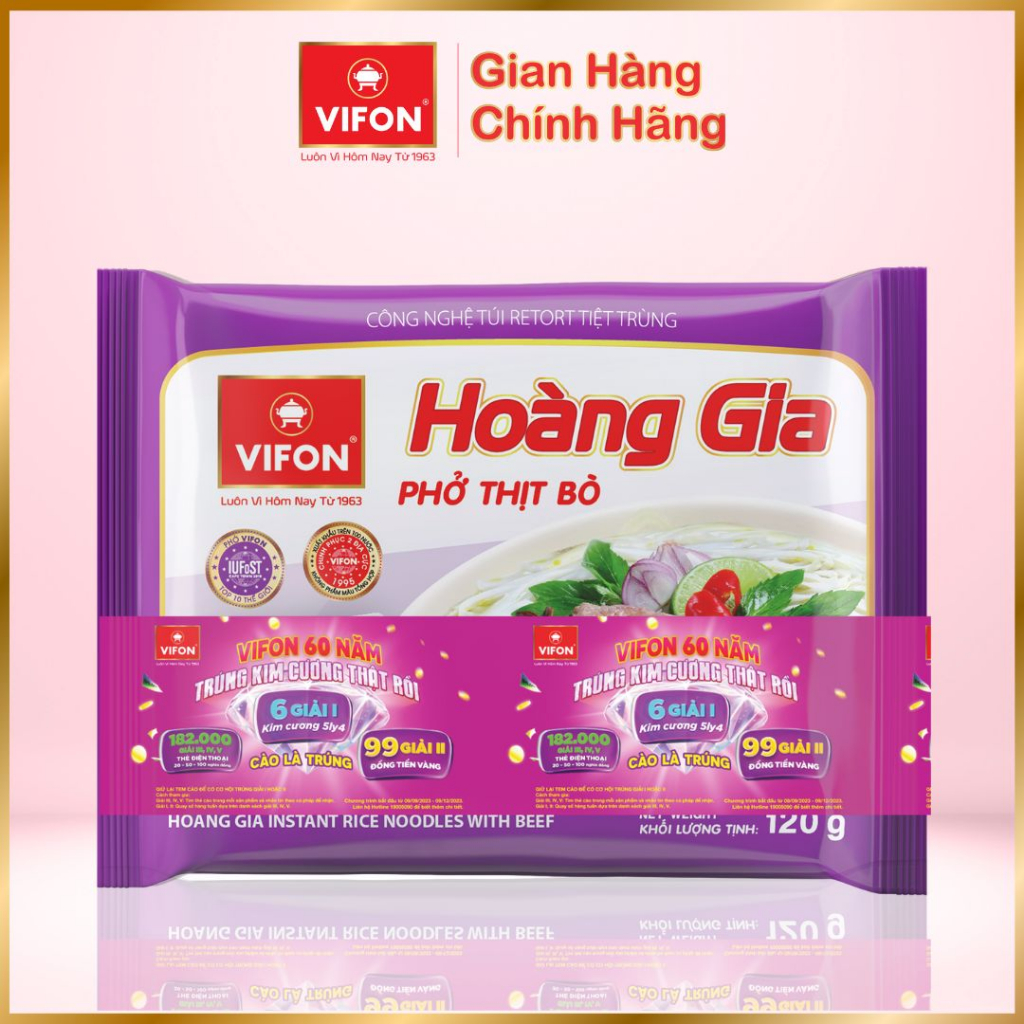 Thùng 18 Gói Phở Bò Hoàng Gia VIFON Có Thịt Thật 120g/Gói