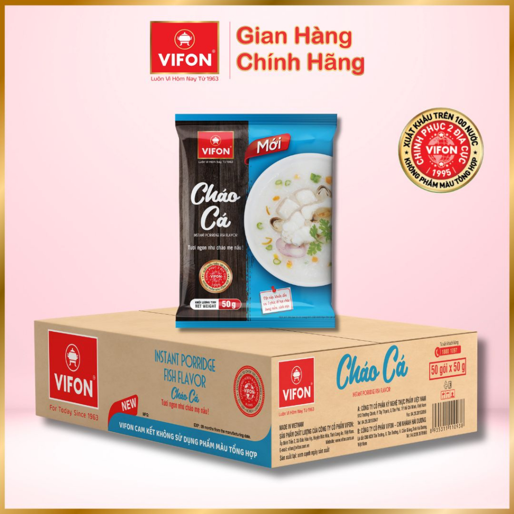 Thùng 50 gói Cháo Thịt Bằm/Gà/Cá VIFON 50gr / Gói