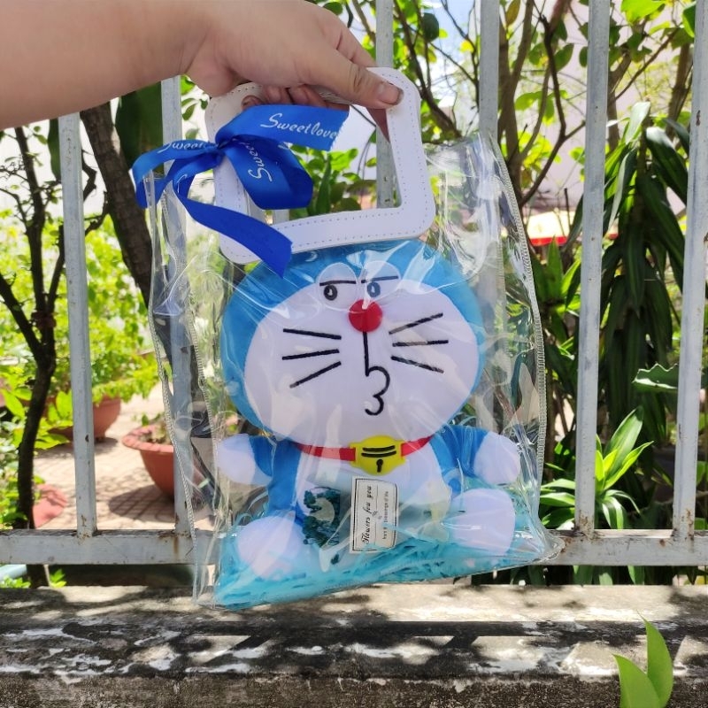 TÚI QUÀ TẶNG DORAEMON DỄ THƯƠNG, KÈM PHỤ KIỆN TRANG TRÍ VÀ LED LUNG LINH