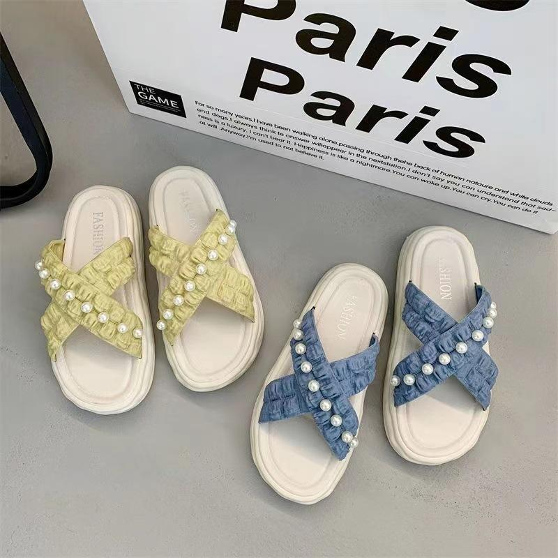Dép nữ đính hạt quai chéo màu patsel