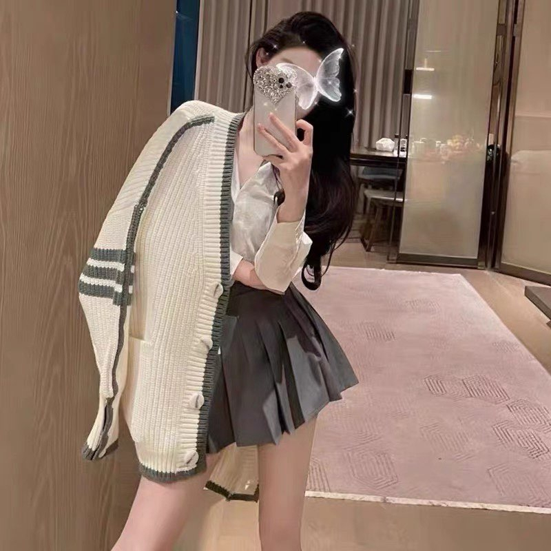 Áo Cardigan Thom Broww 4 Vạch Kẻ Tay💕Áo Khoác Ngoài Chất Len Tăm Dày Dặn Dáng Rộng Unisex