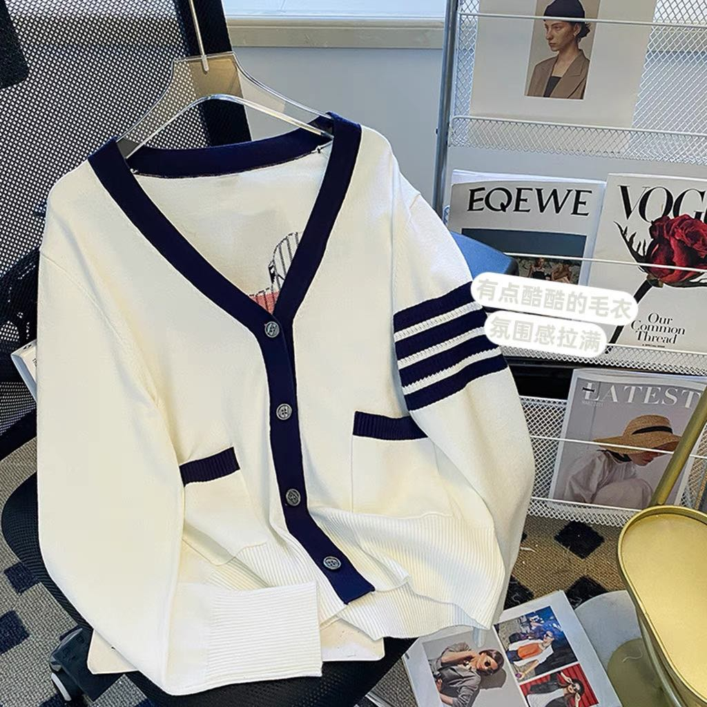 Áo Cardigan Thom Broww 4 Vạch Kẻ Tay💕Áo Khoác Ngoài Chất Len Tăm Dày Dặn Dáng Rộng Unisex