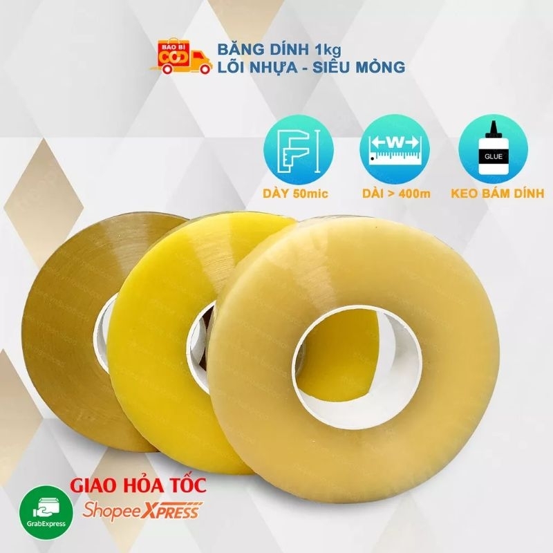 6 cuộn 1kg băng dính lõi nhựa 2.4
