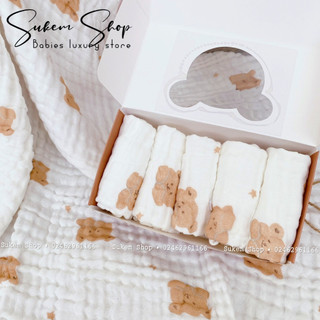 Set 5 khăn sữa mochee vải xô nhăn 6 lớp thấm hút tốt