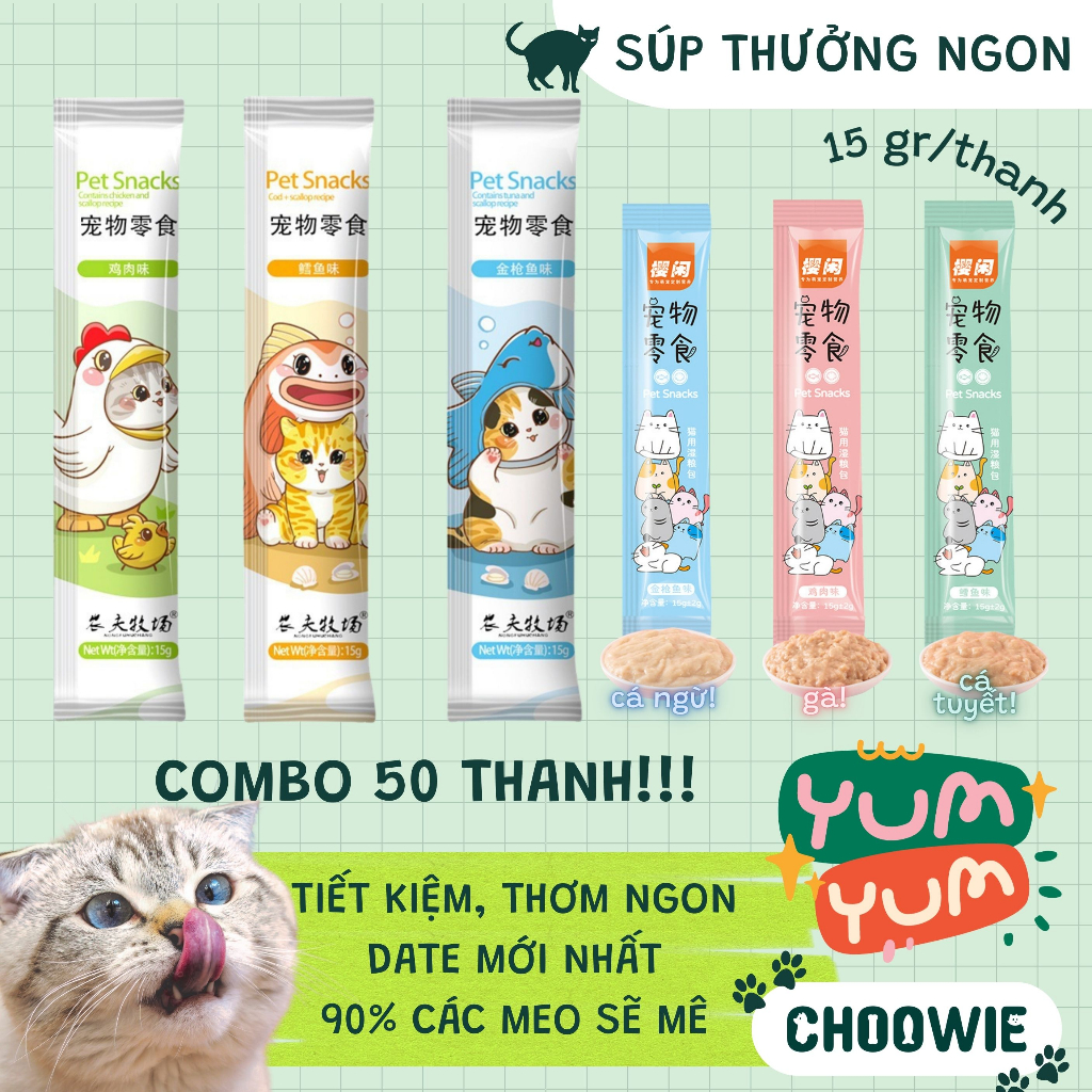 Combo 50 súp thưởng cho mèo Shizuka | Xúc xích cho mèo | Ciaowang | Pet Snacks