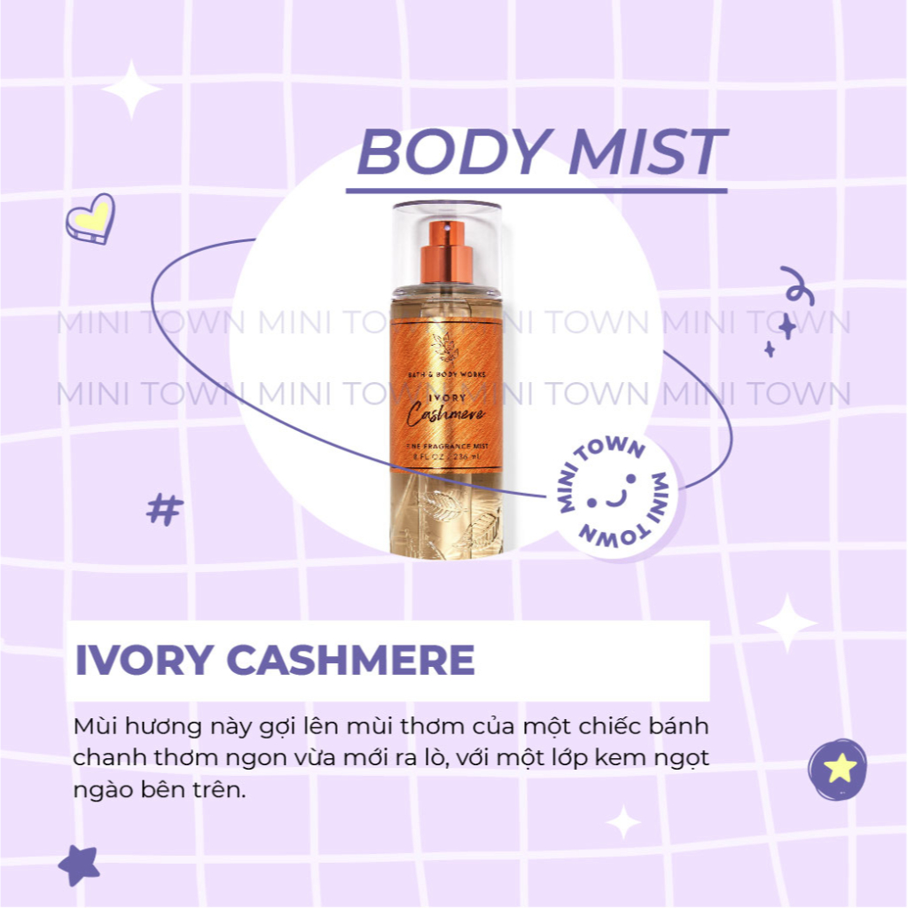 IVORY CASHMERE - Xịt Thơm Lưu Hương Toàn Thân Bath & Body Works Fine Fragrance Mist