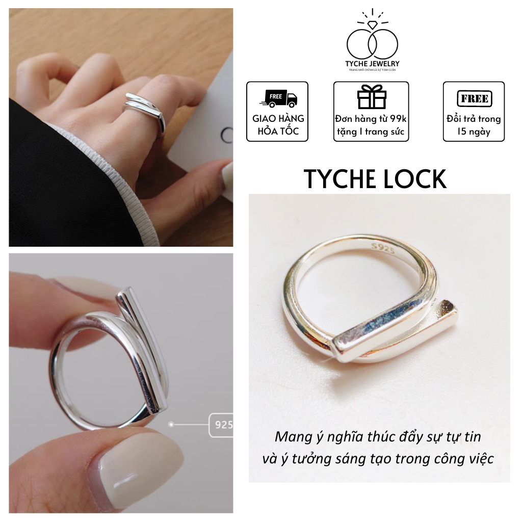 Nhẫn bạc Tyche Lock thiết kế đơn giản, phong cách Ritro thủ công dành cho cả nam và nữ TYCHE JEWELRY