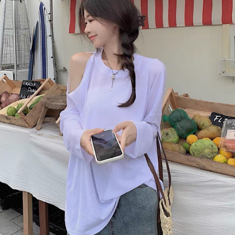 HOT Áo Thun Gân Vai Lệch Vai Dài tay Nữ siêu cấp-Áo phông gân loại 1 dáng suông ôm ulzzang sexy HOT